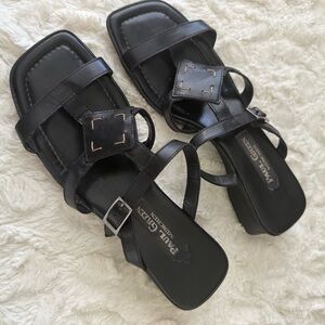 Paul Green Munchen Leather Slip On Slides Sandals Vintage